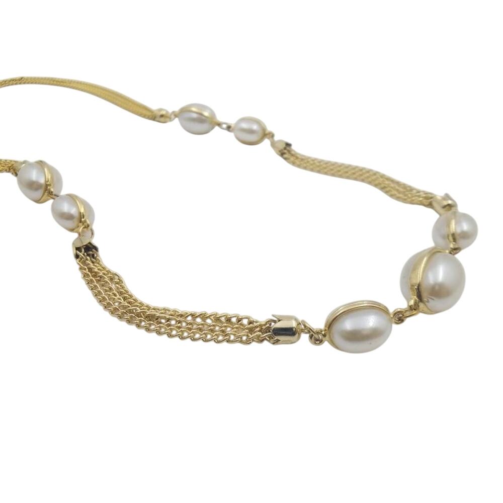 Vintage Simulated Pearl 3 Strand Extra Long Statement Necklace - Estate Find!
